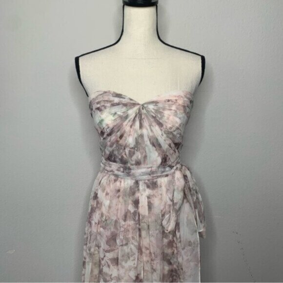Jenny Yoo Strapless Sweetheart Floral Chiffon Maxi Gown - Picture 5 of 15